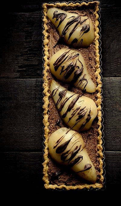 Chocolate Mousse Poached Pear Tart Savory Simple on We Heart It.